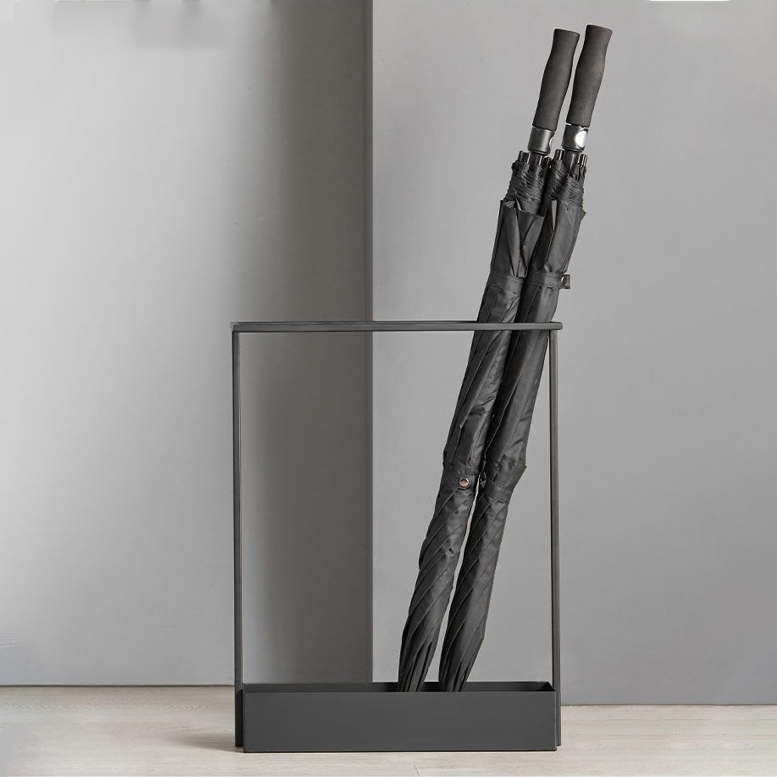 Portaombrelli Design Moderno Porta Ombrelli Metallo da Interno Esterno Gancetti E Vaschetta Scolapioggia Contenitore Ombrelli Rettangolare