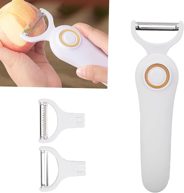 AYNEFY Electric Peeler Fruits and Vegetables, Handheld USB Rechargeable Electric Peeler Slicer with 3 Stainless Steel Cutter Heads and Build in Battery for Carrot Potato Cucumber