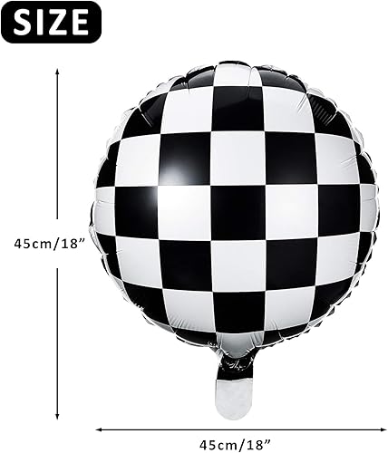 Miniatura 2 de Globo de tablero de ajedrez de aluminio, globo a cuadros negro y blanco para decoración de fiestas temáticas de carreras, suministro de 18 pulgadas