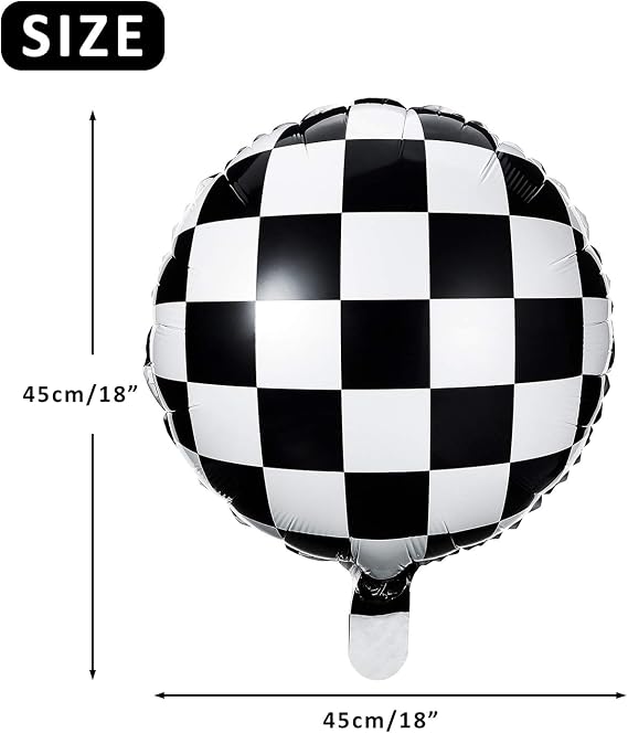 Gejoy 24 Pcs Checkerboard Balloon 18 Inches Aluminum Foil Black White Checkered Balloon for Racing Car Themed Birthday Party Decoration Supply