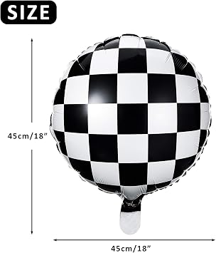 Gejoy 24 Pcs Checkerboard Balloon 18 Inches Aluminum Foil Black White Checkered Balloon for Racing Car Themed Birthday Party Decoration Supply