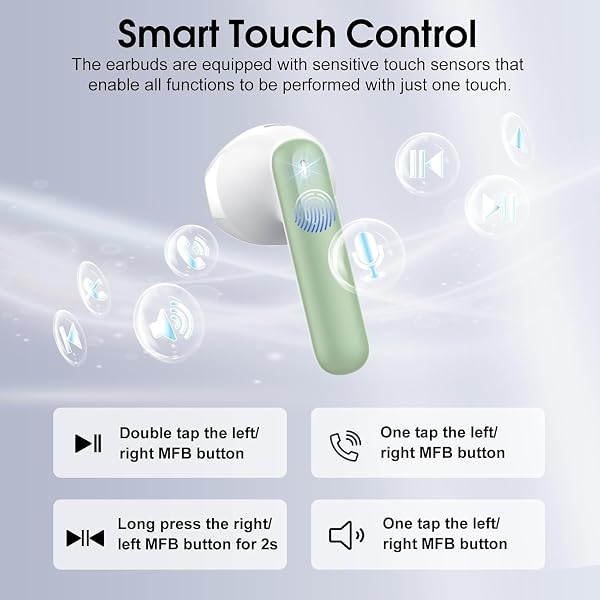 Wireless Earbuds, Bluetooth Ear Buds 5.4 Mini HiFi Stereo with 4 ENC Noise Cancelling Mics Wireless Headphones, 40H in Ear Earphones, USB C, IP7 Waterproof Bluetooth Headphones for Sports, Green - 5