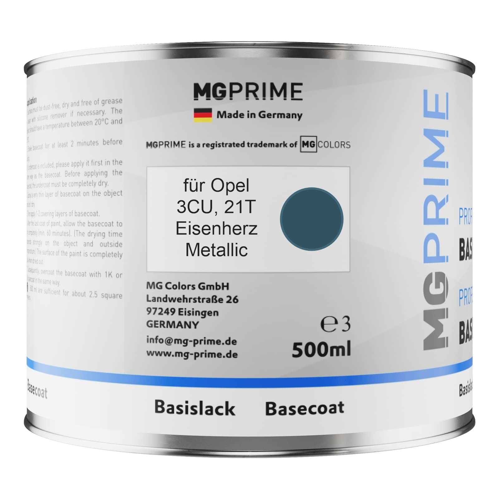 MG PRIME Peinture voiture Pots pour Opel 3CU / 21T Eisenherz Metallic 1,25L