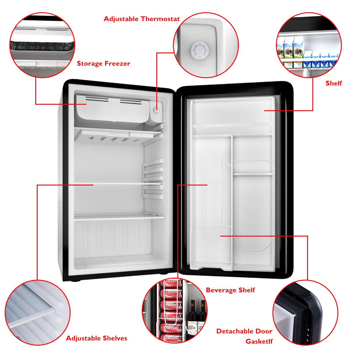 COSTWAY Compact Refrigerator, 3.2 cu. ft. Single Door, Small Under