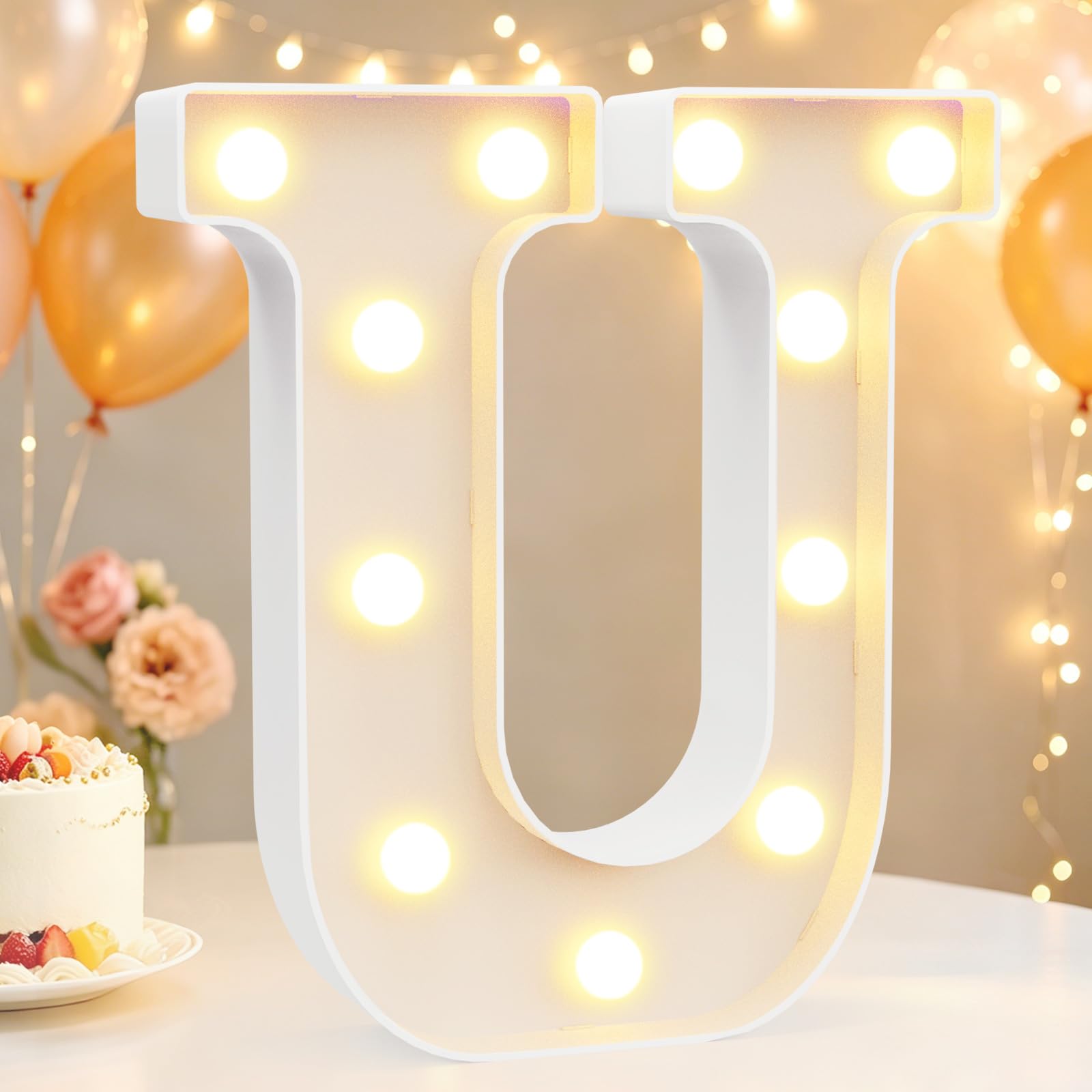 LED Light Up Marquee Letters for Birthday Decorations, Letter U Warm White — image 1