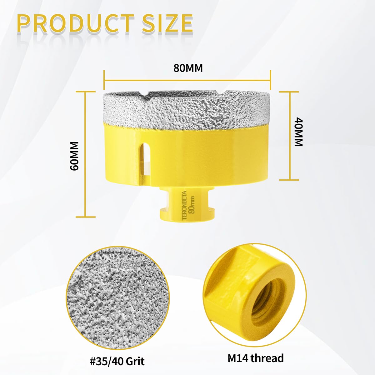 Foret à Diamant 80mm, M14 Brasé Sous Vide Trépan à Scie Cloche Diamant Pour Carrelage Porcelaine Céramique Marbre Granit Pierre Quartz