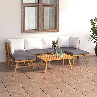 7 Piece Garden Lounge Set with Thick Cushions, Solid Acacia Wood, Weathered Finish, for Patio, Balcony, Conservatory