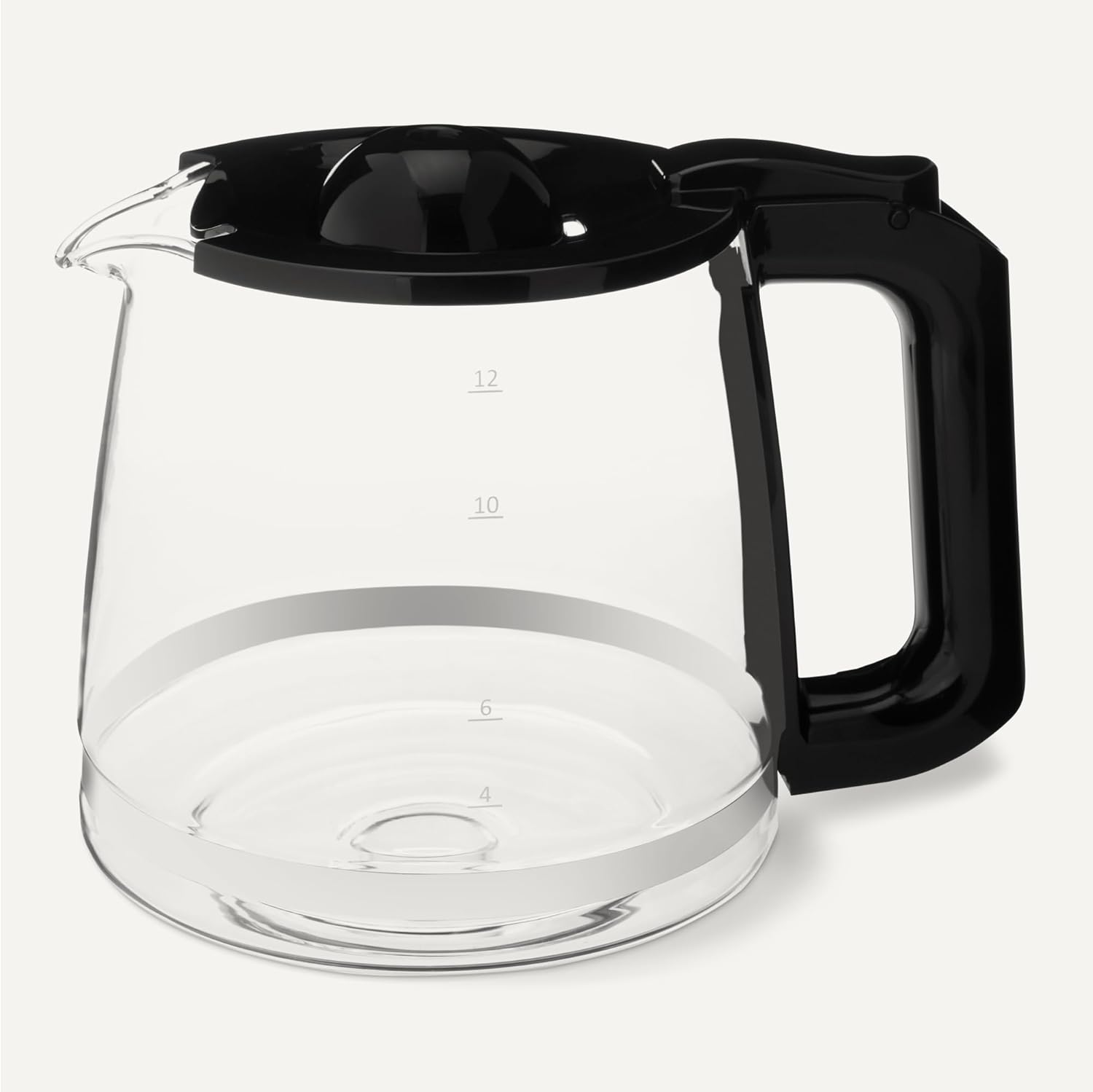 Amazon Basics 12-Cup Glass Replacement Carafe for Coffee Maker, Comfort-Grip Handle, Dripless Spout, Black - Image 3