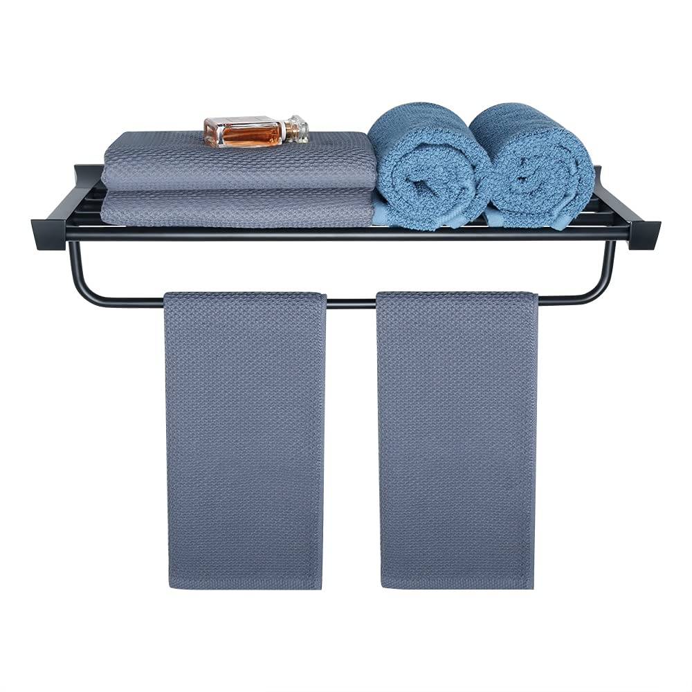 Porte-serviettes mural noir mat en acier inoxydable pour salle de bain avec crochets