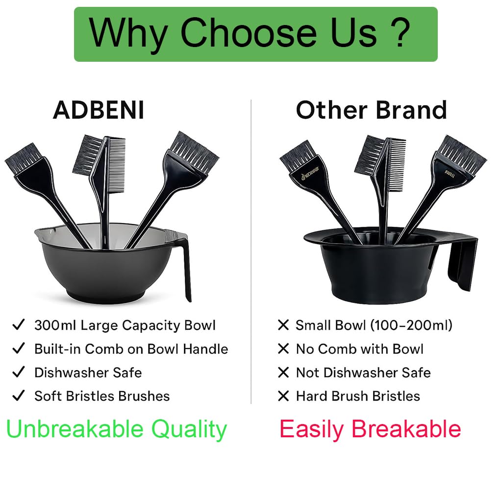 adbeni Ultra Hair Coloring Kit for Men & Women | 1 Scissor, 1 Dye Mixing Bowl 300ml, 3 Hair Brushes, 3 Combs Set | Color Tools for Bleach, Dye, Toner, Highlights | Home Use 1