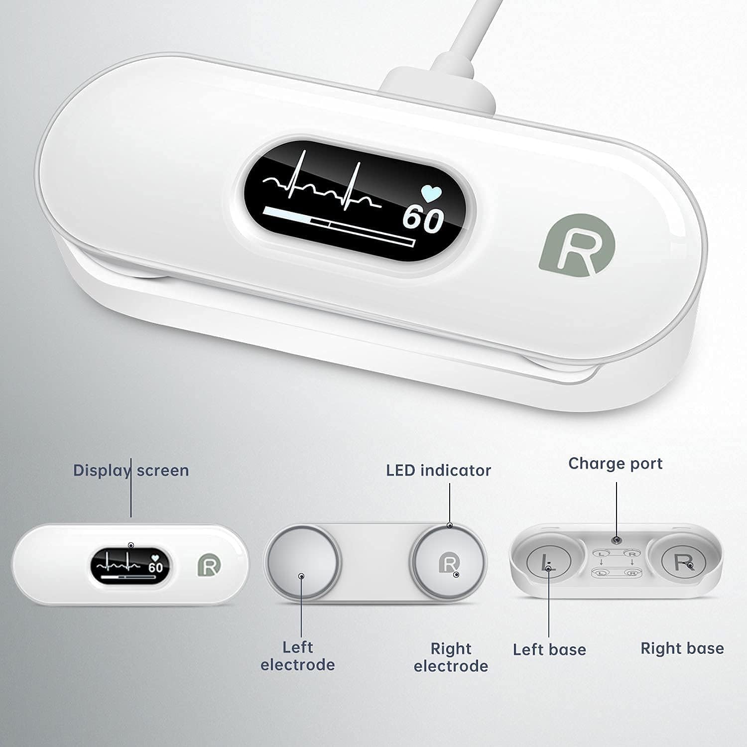 Wellue Mobiles EKG Gerät für Zuhause, Wireless Tragbarer EKG Gerät mit kleinem OLED Display, 30s - 5 Min Überwachung, Herzfrequenz & EKG Messung, kompatibel mit iOS & Android