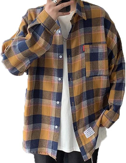 Amazon Feilei メンズ チェックシャツ 長袖シャツ 韓国スタイル カップル カジュアルシャツコート 日焼けどめ 服 シャツ 通販