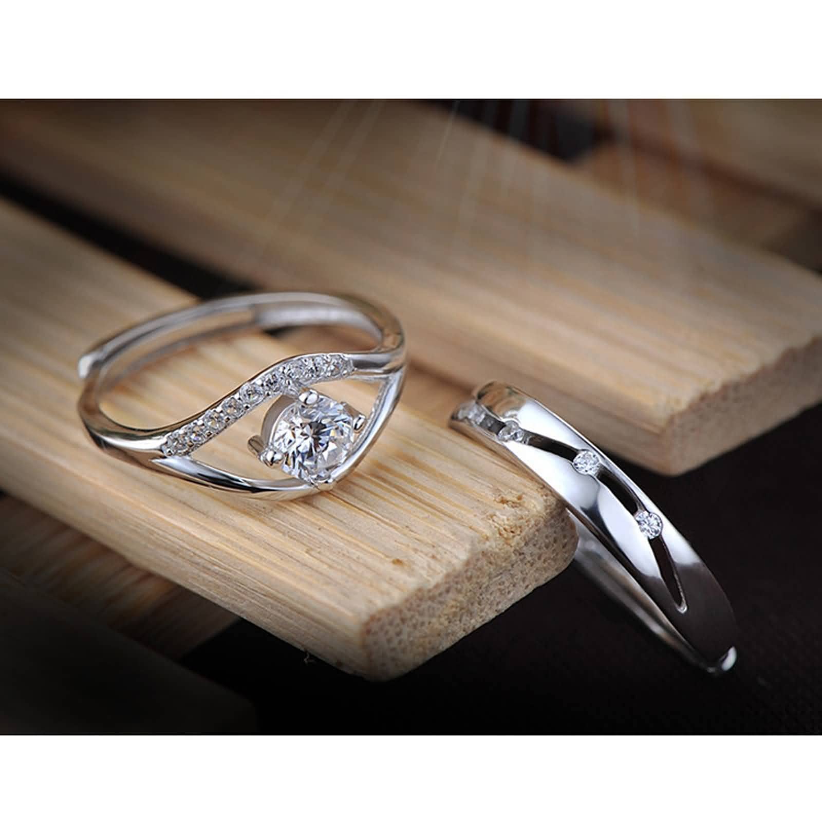 Anillo Hombre Acero Inoxidable, Alianzas Boda Plata de Zirconia Ojo Hueco Anillo Ajustable Anillo de Pareja de Regalo Talla