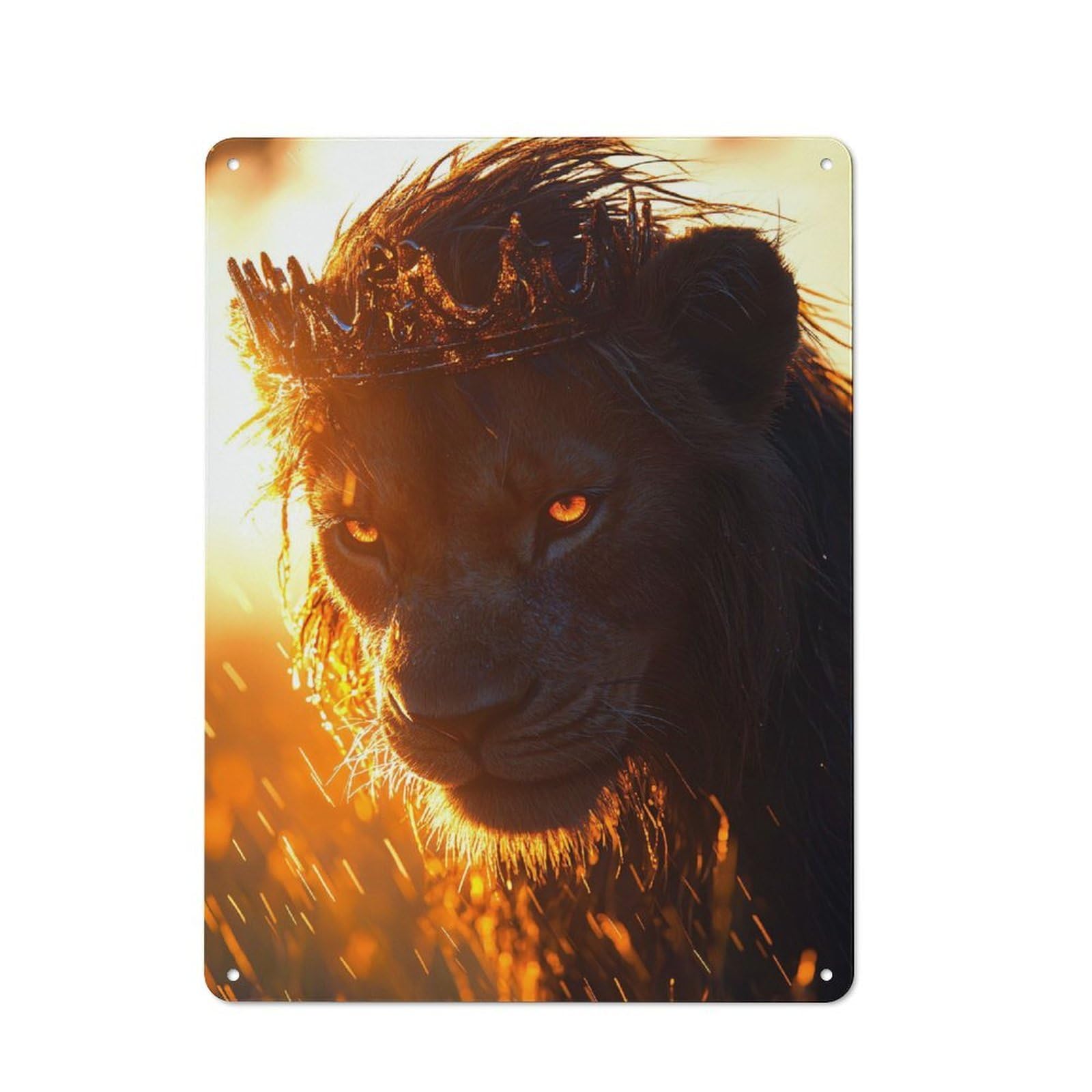 Junmoney Style-21 Lion King With Crown Rustic Metal Wall Sign 40X30cm For Workshop Wall, Suited To Makers And Diy Enthusiasts