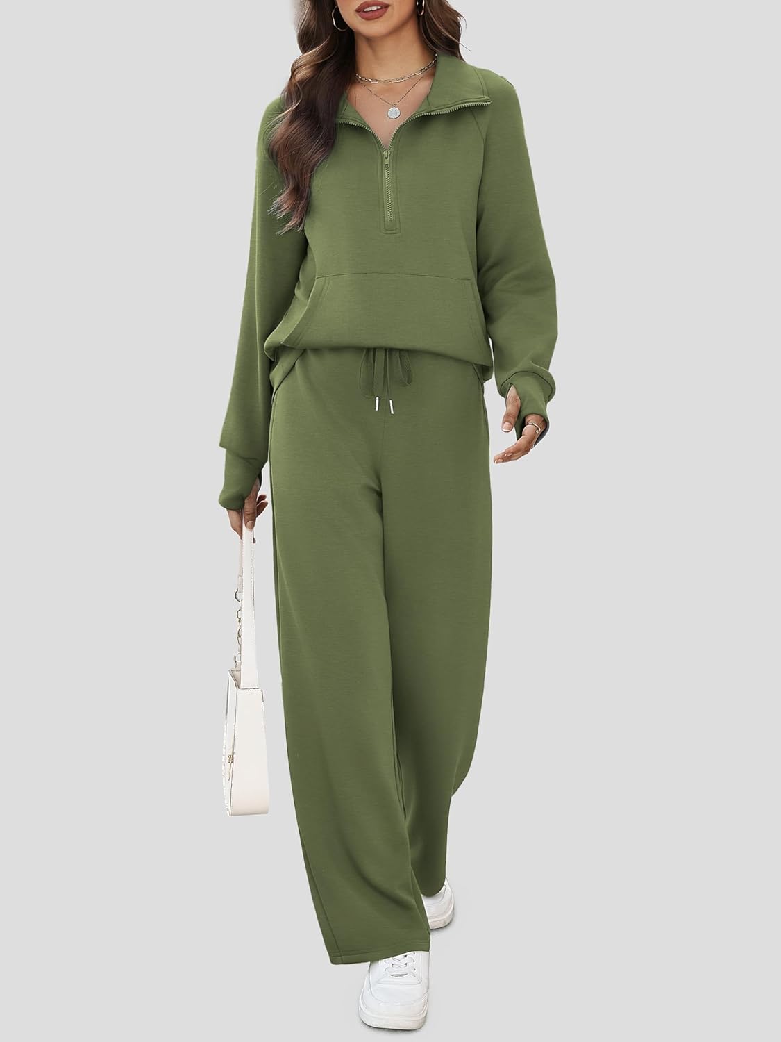 Casly Lamiit Women's 2 Piece Outfits Lounge Set 2025 Oversized Half Zip Sweatshirt Wide Leg Sweatpant Set Sweatsuit Tracksuit - Image 2