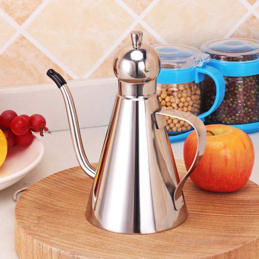 Lata De Aceite De Oliva Botella Dispensadora De Aceite De Acero Inoxidable Aceite De Metal Vinagre Bureta Recipiente para Salsa-1 L