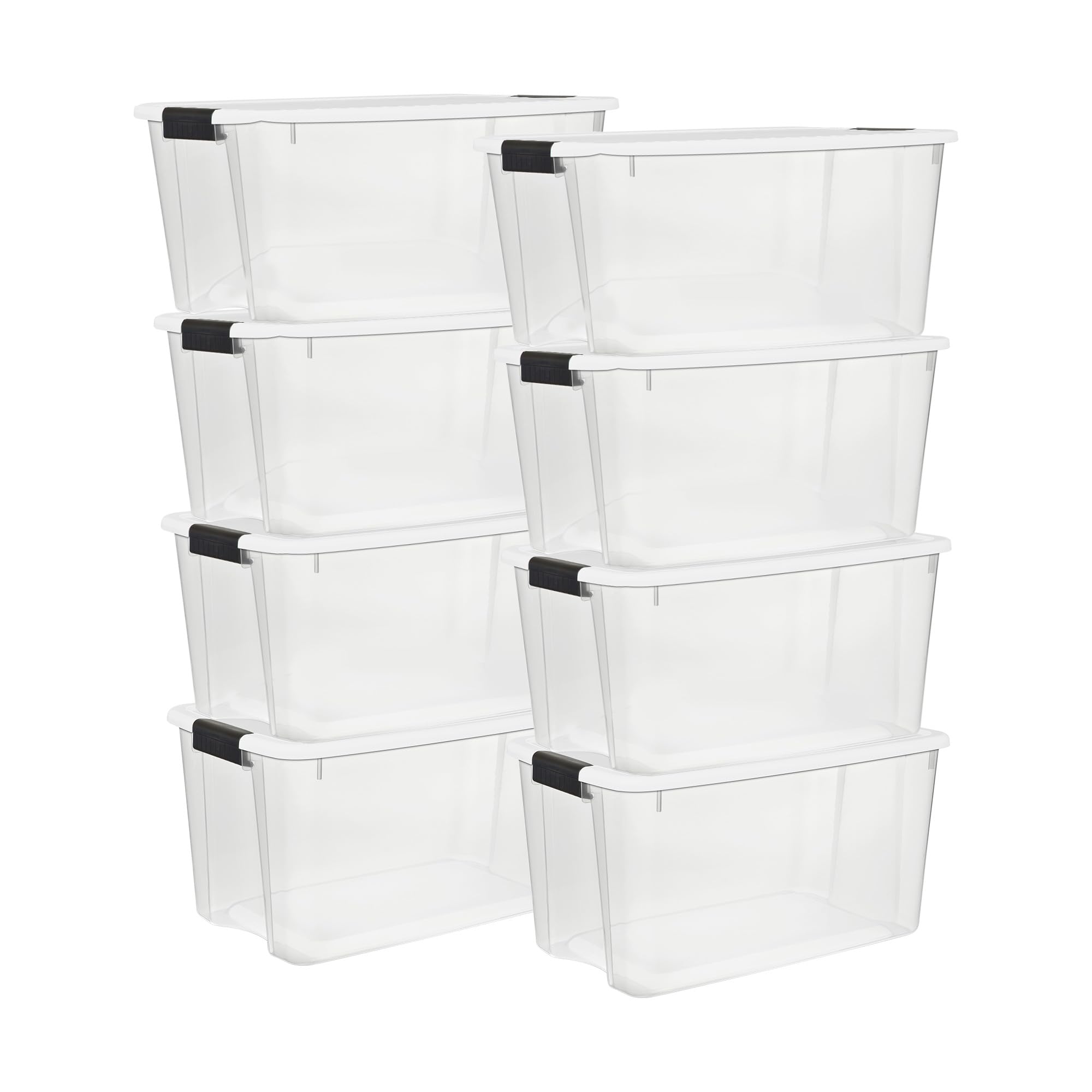 Sterilite 8 Pack Ultra Latching Box, Storage Bins with Lids, Clear Plastic, 70 Quart - Heavy-Duty Organizing Containers for Closet, Bathroom, and Office
