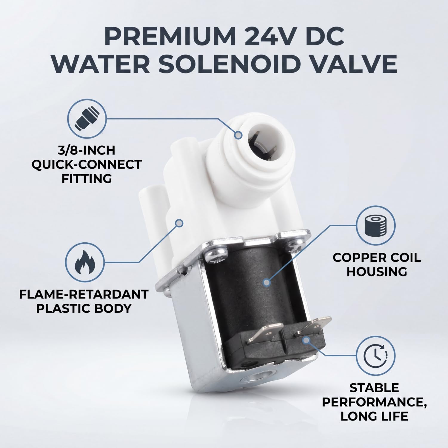 FTVOGUE Elettrovalvola per Ingresso Acqua 24V N/C Purificatore d'acqua 3/8 Accessori Meccanici per Valvole ad Attacco Rapido