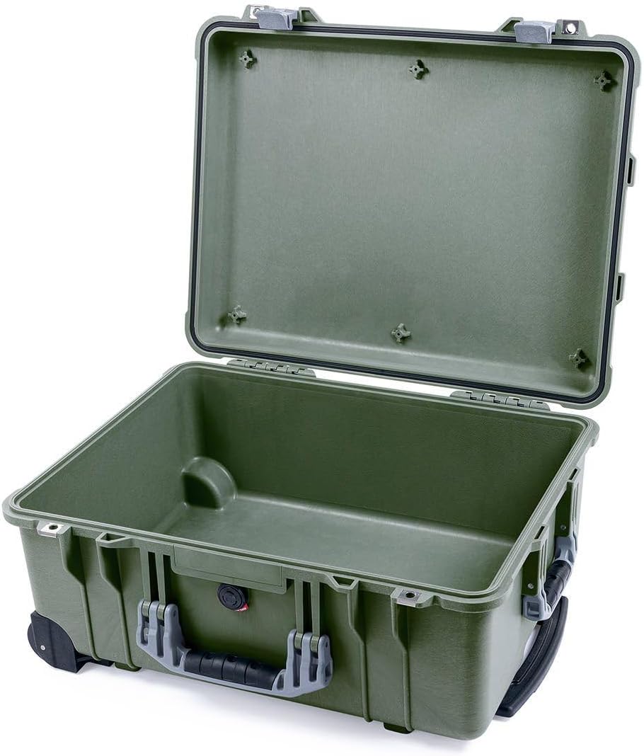 Pelican Protector 1560 Case by ColorCase - OD Green - Waterproof Case (Case Only) - Red Handles & Latches