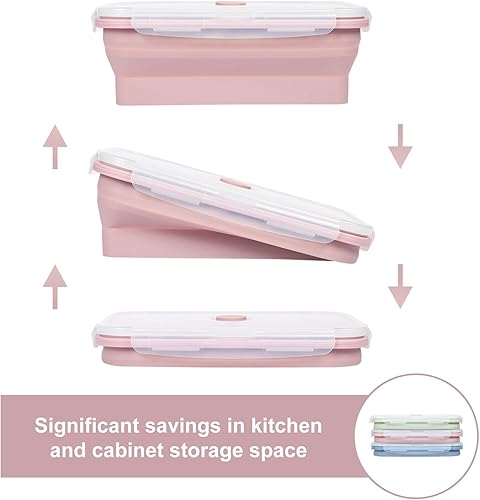 Miniatura 4 de KIGI 【Paquete de 3】 Caja Bento de silicona plegable de 40.6 onzas con tapas, recipientes herméticos para preparación de comidas, aptos para