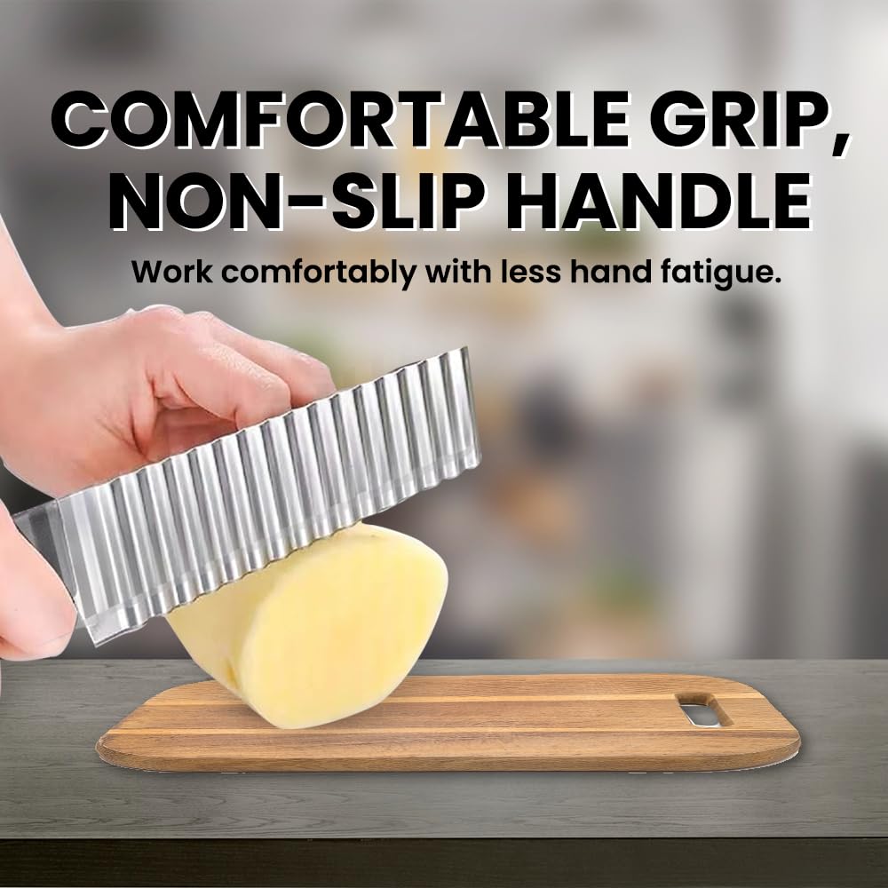 TOMATUS Black Crinkle Knife for Vegetables, Fruits, Potatoes, Salad, Wavy Slicer for French Fries, Chips, Decorative Cutting, Non-Stick Stainless Steel Blade with Ergonomic Handle โ Pack of 1 3