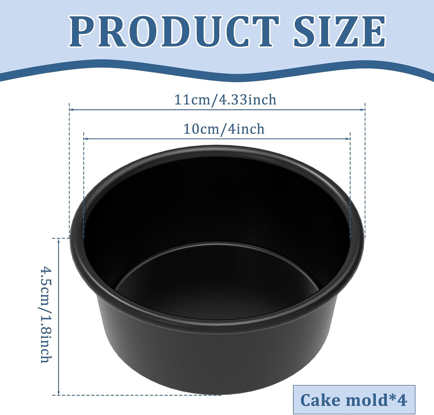 4 Pcs 4inch Cake Tin, Nonstick Pan Round Heat Resistant Baking One Piece Design .5cm Deep Tray for Oven and Air Fryer Black