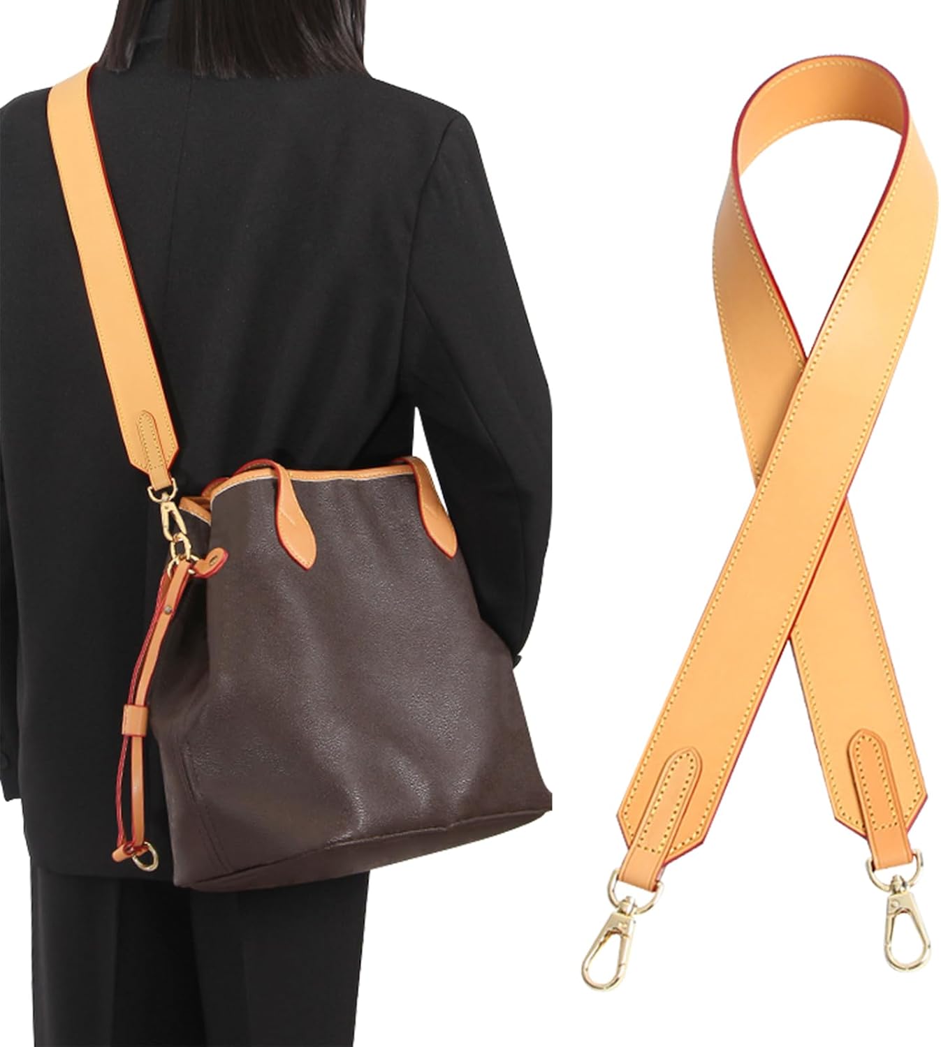 jiesinlov Vachetta Leather wide Straps Crossbody Replacement Bag Shoulder Strap for Neverful Graceful Speedy Tote Handbag Wide shoulder straps(Beeswax-90) - Image 2