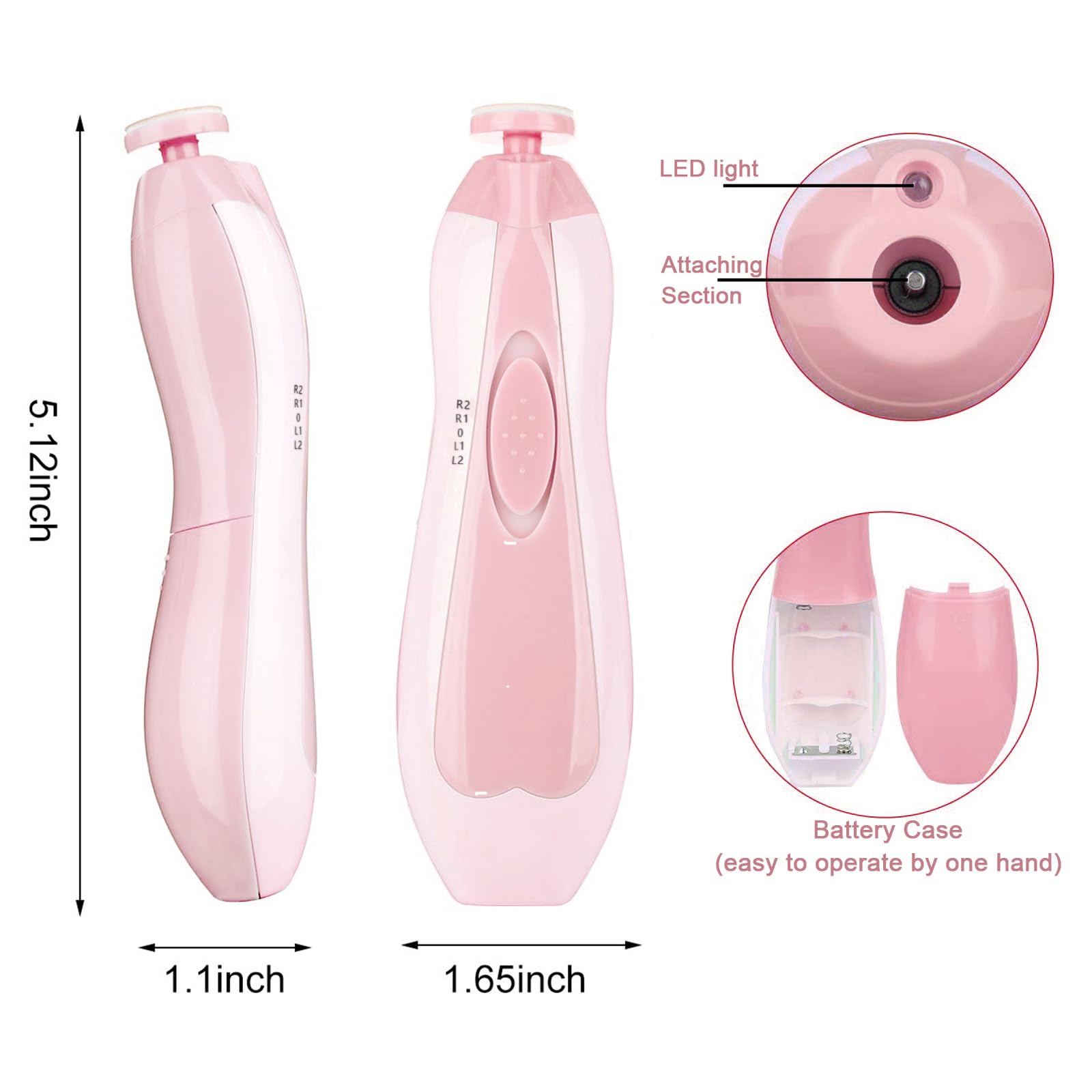 Cortaúñas eléctrico para bebés: kit eléctrico de cortaúñas para bebés, cuidado de uñas de los pies, manicura 6 en 1 con luz LED, seguro para recién nacidos y adultos