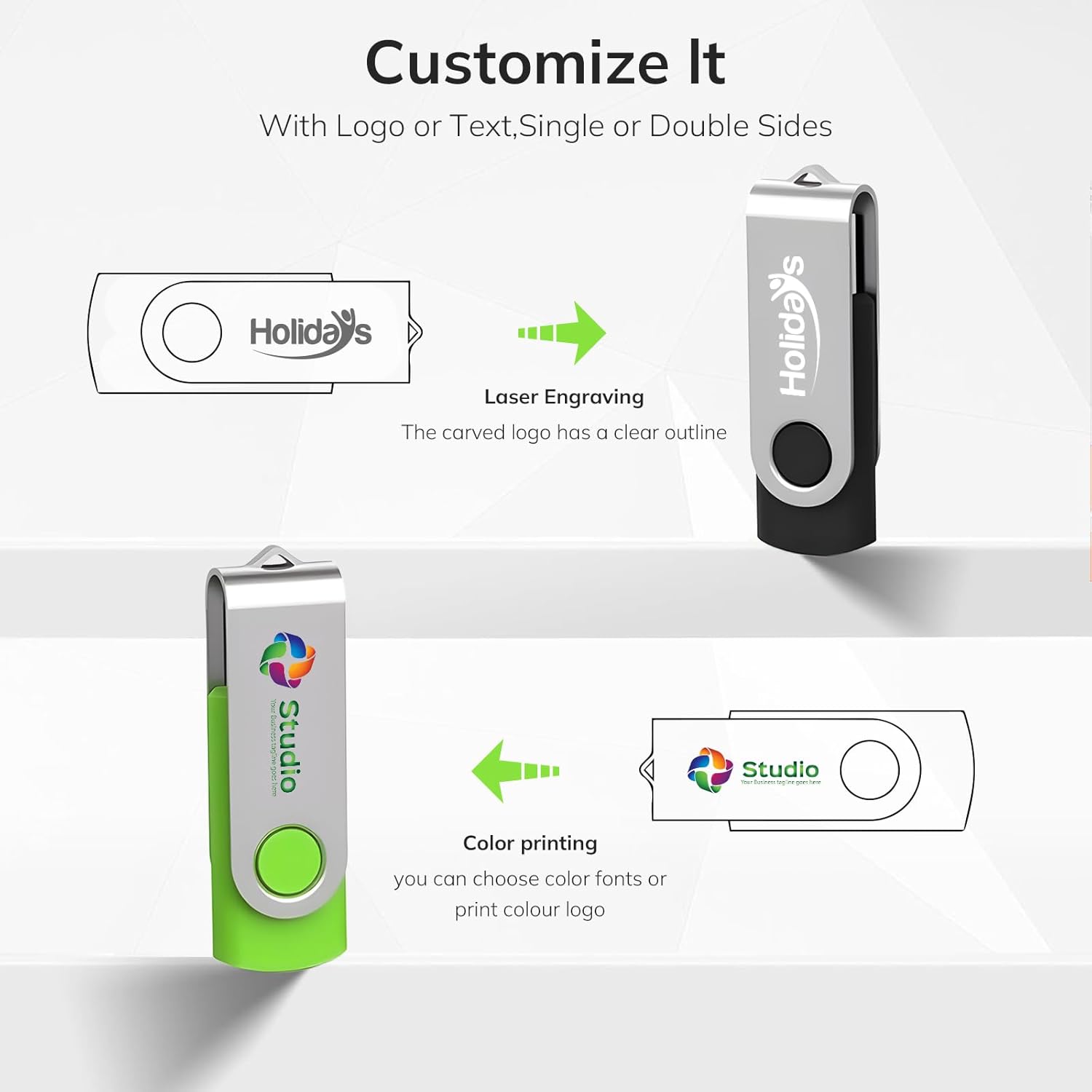 Custom USB Flash Drive, 50 Pack Personalized USB Memory Stick with Logo, High-Speed USB Thumb Drive, Ideal for Corporate Gifts and Promotional Events (1G,Without Box)