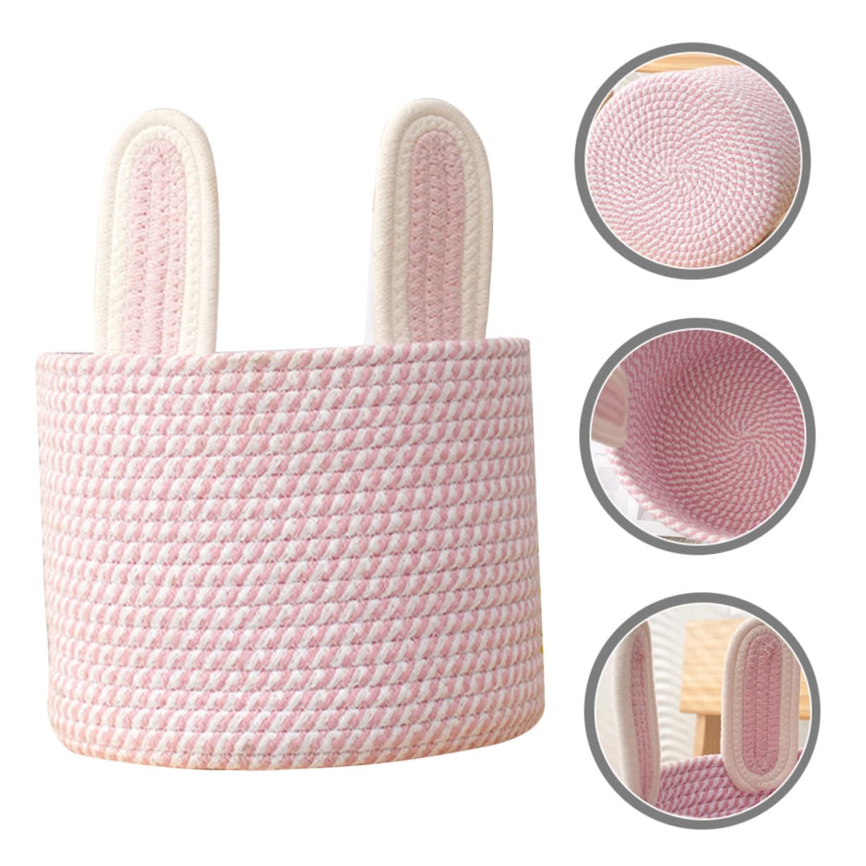 POPETPOP Cesta Portaoggetti in con Design Orecchie Coniglio Organizer Decorativo e Ufficio Rosa per Biancheria Snack e Cosmetici