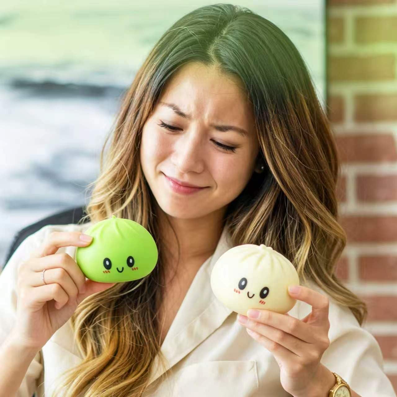 Dumpling Squishies Mystery Box, Squishies Dumpling Toys for Teens & Adults, Stretchy Squeeze Dough Ball, Sensory Stress Ball Squeeze Toys for Stress Relief（White and Green）