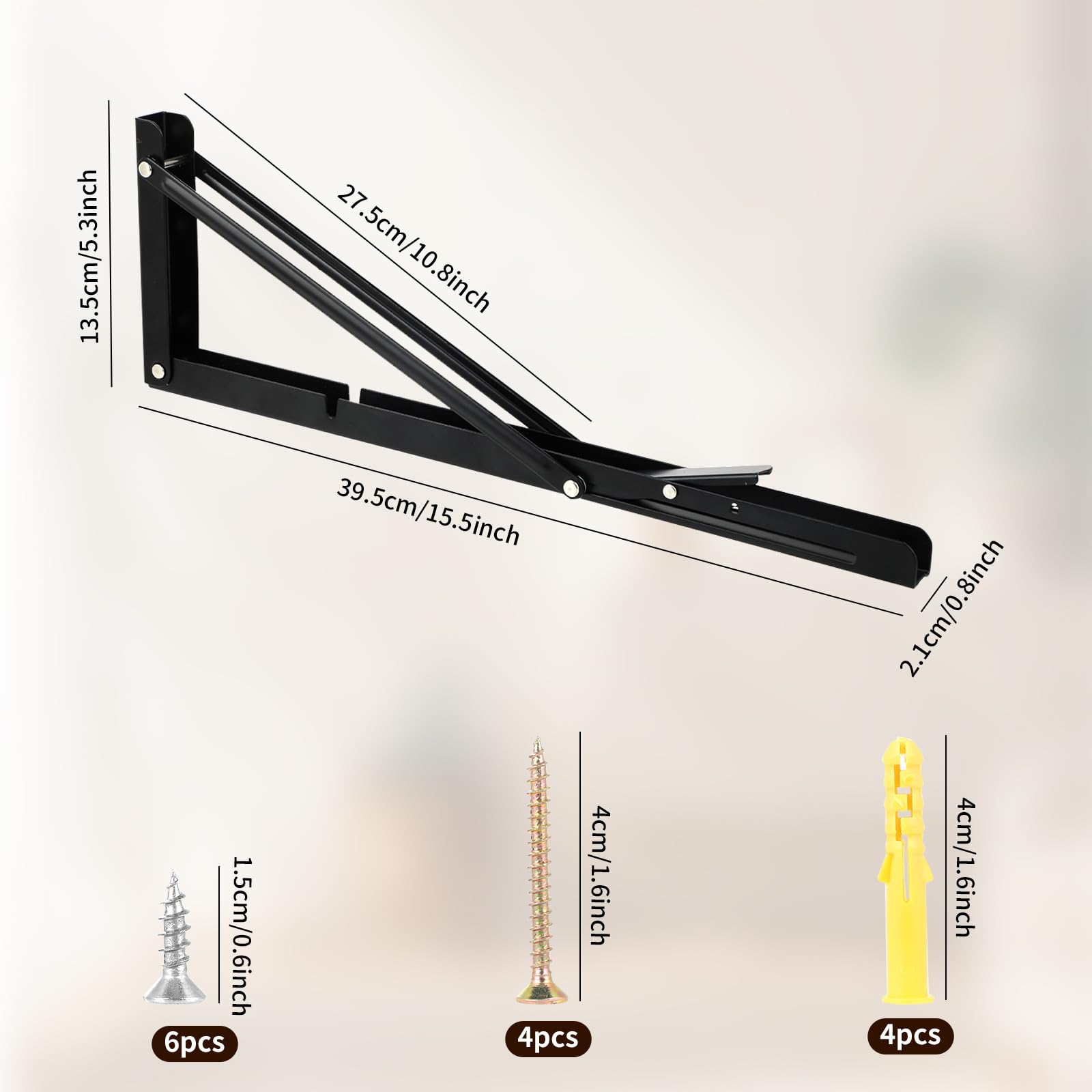 Staffe Pieghevoli 400mm - Supporto Mensola A Muro, Acciaio, Carico 50kg, Nero