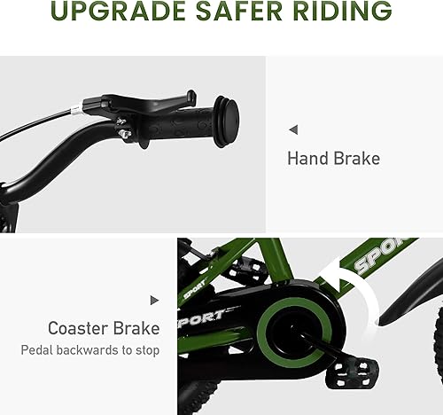 Miniatura 5 de Bicicleta infantil para niños y niñas, bicicleta infantil de 12 pulgadas con ruedas de entrenamiento extraíbles, marco resistente, freno de mano