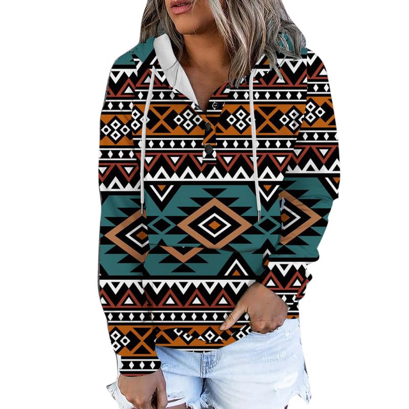 Sweat à capuche ethnique pour femme grande taille avec boutons aztèques