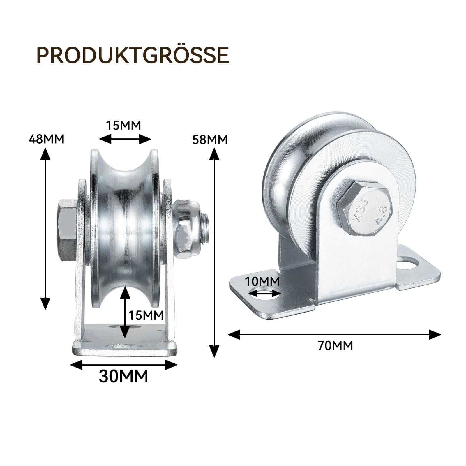Lot de 2 poulies de 48 mm - Câble en acier avec 2 roulements à billes - Poulie pour câble en acier de 10 mm - Charge maximale : 200 kg