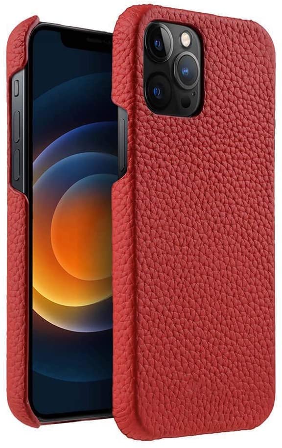 Coque iPhone 13 Pro en cuir véritable litchi rouge de luxe KANUZ