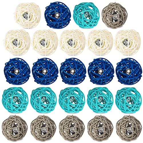 DomeStar Rattan-Kugel mit Klingelglocke, 24 Stück Weidenkugeln, 5,1 cm, natürliche dekorative Rattan-Kugeln, Vasenfüller, Blau, Weiß, Grau und Cerulean Cover