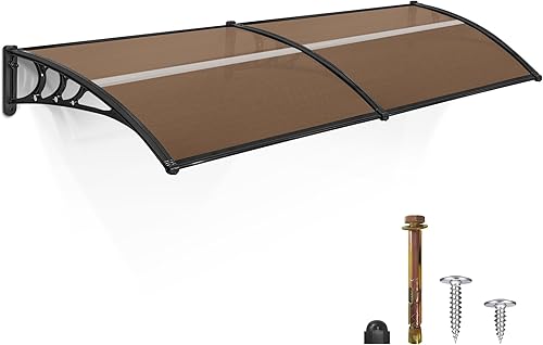 Miniatura 13 de MCombo - Toldo de policarbonato para ventana de exterior de 78.2 pulgadas, lámina hueca, toldo para puerta de patio