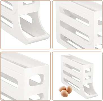 4 Tier Egg Holder for Refrigerator, Automatic Scrolling Egg Rack Holder, Space Saving Egg Dispenser with Automatic Rolling, Egg Organiser