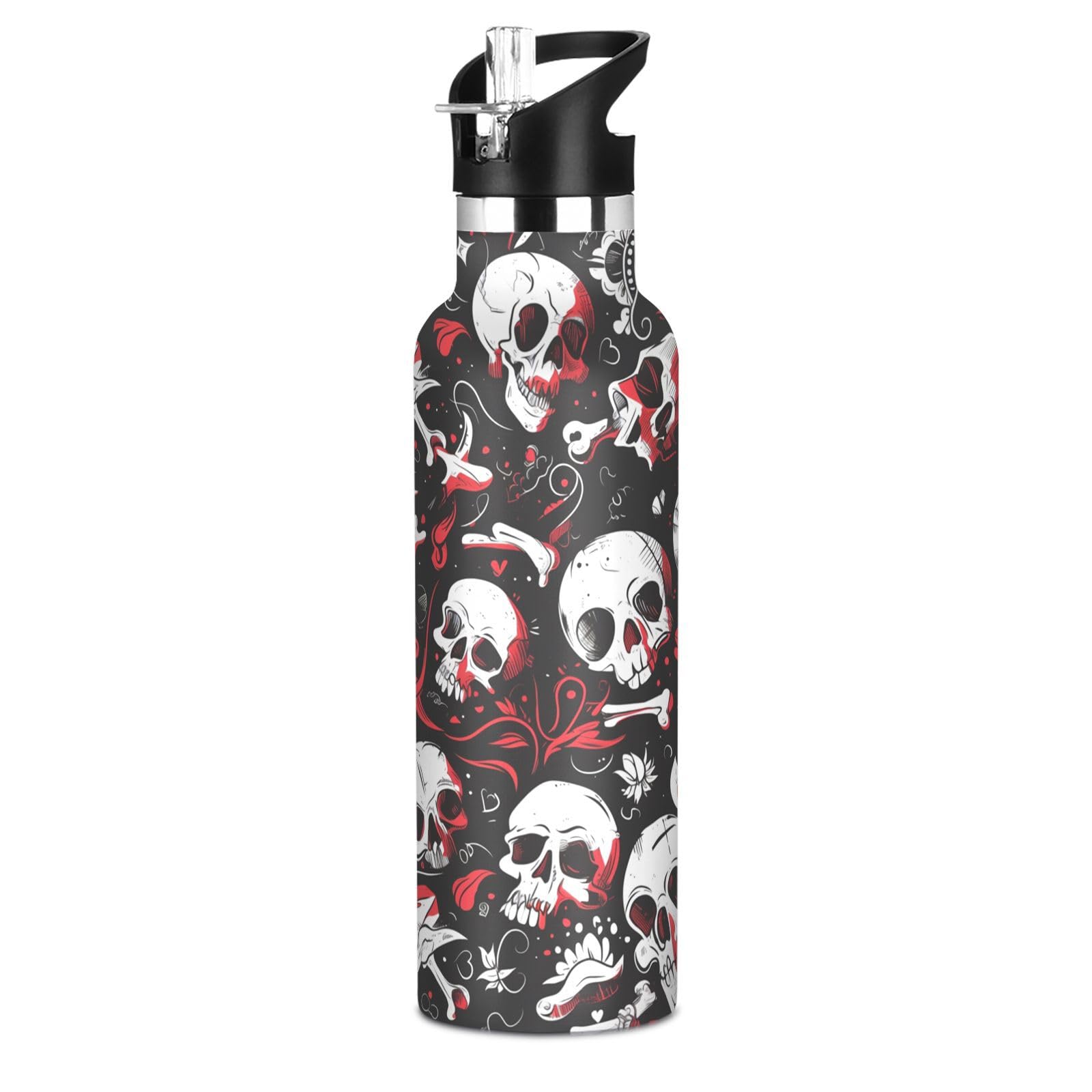 Kaaviyo Boys Pattern Artistic Skulls Eerie Water Bottle Stainless Steel Jug Insulated Vacuum Cup For Girls(600Ml)