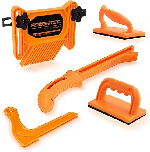 POWERTEC Guía de plumas en tándem y empujadores, bloques de empuje se ajustan a sierras de mesa, mesas de router, sierras de banda y cepilladoras,