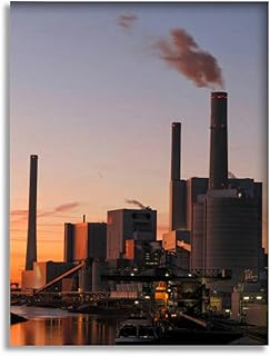 Bathroom Wall Art Decor Bathroom Pictures for Wall Artwork Modern Coal Power Plant and Waste Incineration at Dusk Framed Canvas Wall Art for Bedroom Dining Room Farmhouse 16"x20"