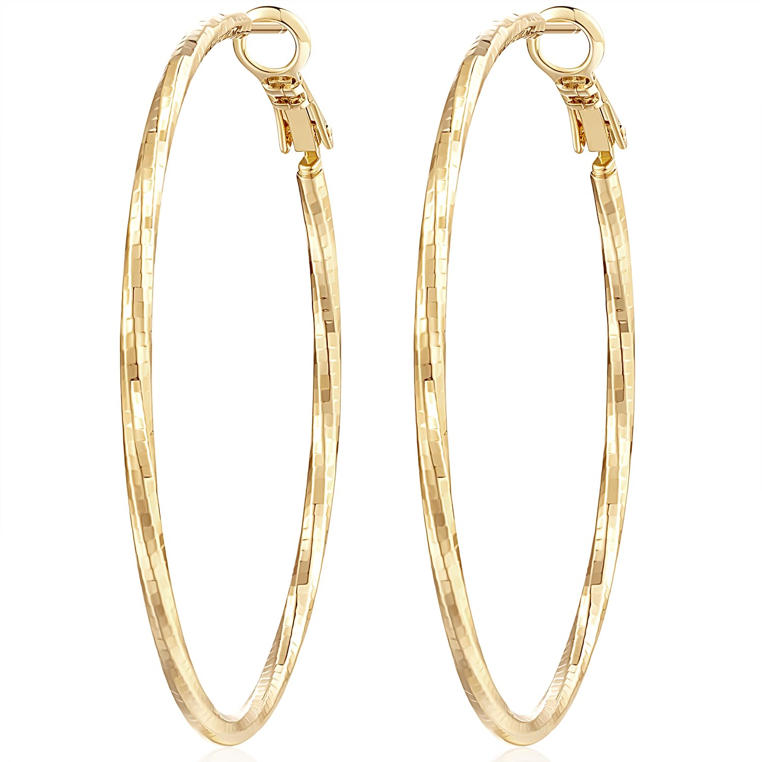 AMELINEGold Hoop Earrings Large Hoops Earrings for Women Twisted Big Gold Earrings Hoops Lightweight Gold Jewelry for Women, 50mm