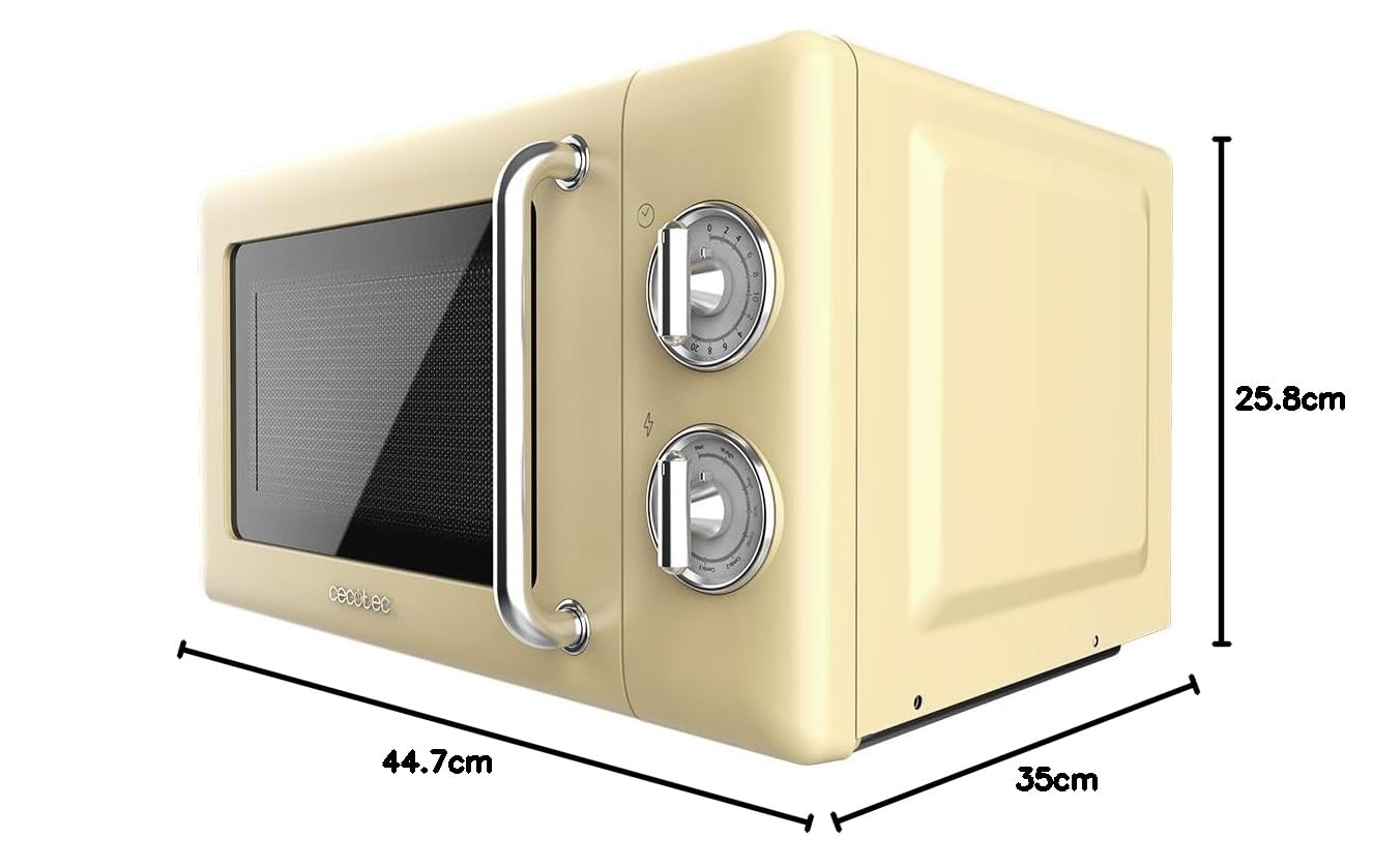 Cecotec Mikrowelle mit Grill Proclean 3110 Retro Green Mechanische, 700 W in 6 Stufen, Timer bis zu 30 Minuten, Auftaumodus, Vintage-Design in Grün, Stahl-Finish
