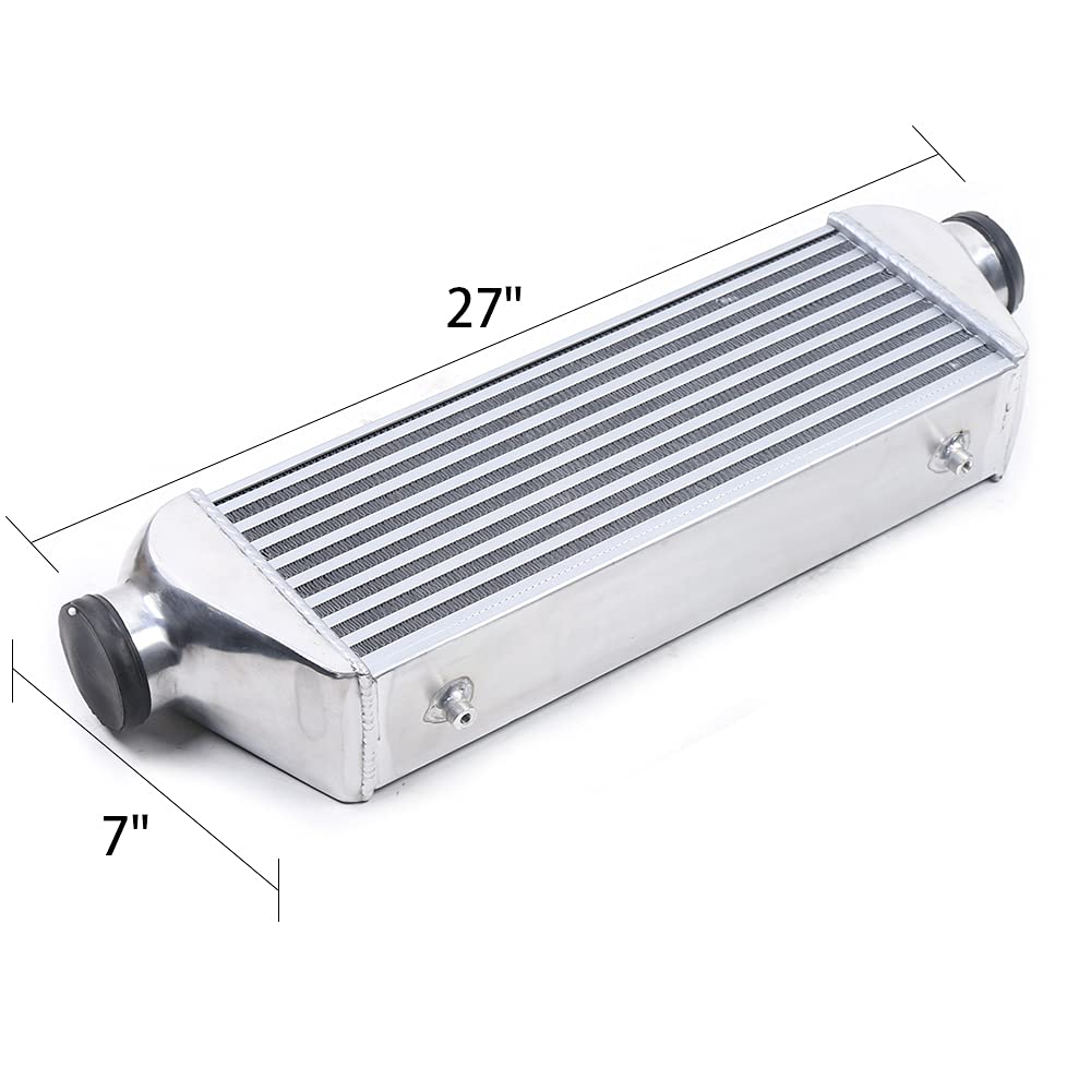 Universal Intercooler, 500HP Aluminum Turbo Intercooler, 3" Inlet & Outlet 5-50 PSI Intercooler Kit, Direct Replacement for Any Turbo Charger System, 3.5" Core Size, Overall Size 27"X7"X4"