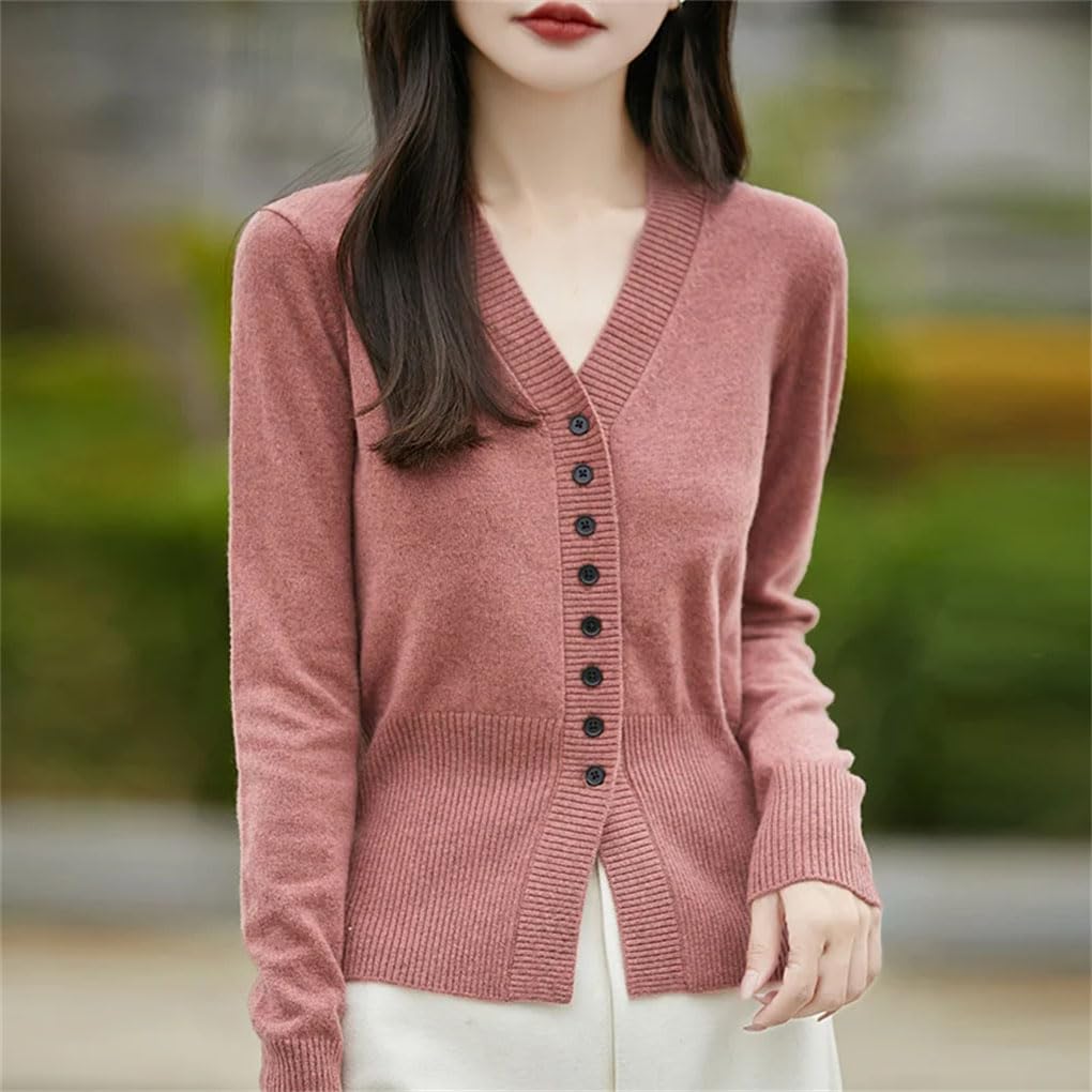 Cardigan da donna con scollo a V lavorato a maglia tinta unita monopetto semplice maglione morbido all-match