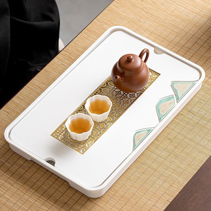 CHICKEN Tea Set Tea Tray Ceramic Tea Tray Living Room Household Tea Table Dry Brewing Table Small Drainage Tea Tray, Office Reception Tea Tray Tea Room Tray(A)