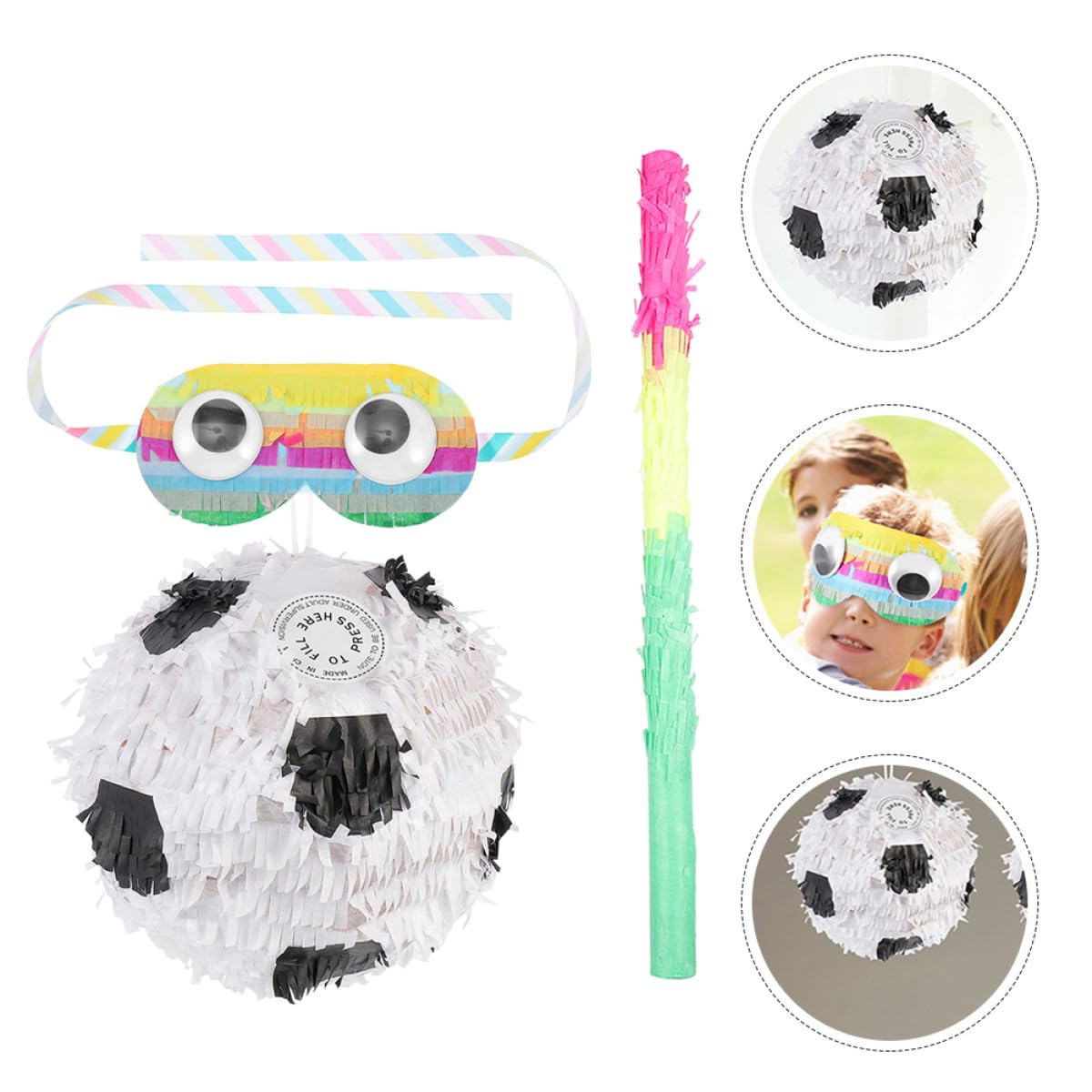 Piñata de Fútbol para Fiesta Infantil con Palos y Venda, Material de Papel Resistente, Crea Ambiente Alegre y Decoración Creativa para Celebraciones