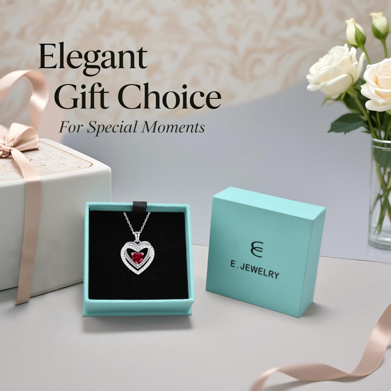 E Birthstone Necklace Sterling Silver Love Heart Necklace, Birthday Wedding Anniversary Mothers Day Jewelry Gifts for Wife Girlfriend Mom Women Her - Image 7