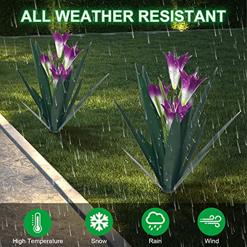 Image of Homight Metal Agave Plant Outdoor Decoration Lily Mexican Yard Art Garden Gift Home Decor Hand Painted Metal Agave Garden Yard Statue, Outdoor Lawn Ornaments(3 Big Purple Lilies)